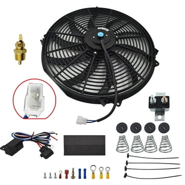 Radiator Electric Fan High 3000  CFM Thermostat Wiring Switch Relay Kit Black 16 inch