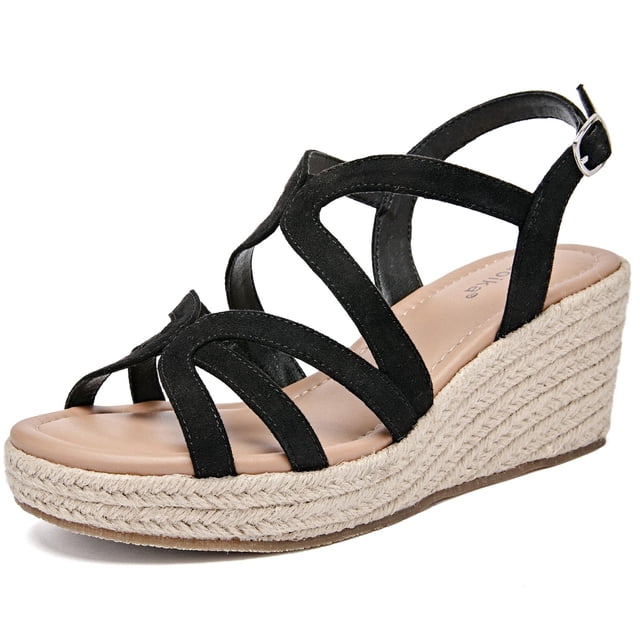 Sandalias Luoika con cuña ancha para mujer, color negro 816, talla 7.5XW