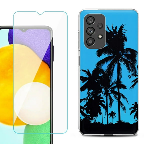 Slim-Fit Gel TPU Phone Case for Samsung Galaxy A23 5G, with Tempered Glass Screen Protector, by OneToughShield ® - Tropical Summer