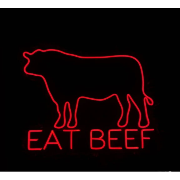 Glowneon Beef Neon Sign, Beef Steak BBQ Restaurant Led Light Decor