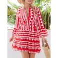 thumbnail image 3 of Liacowi Women Bobo Dress Summer Flowy Dress Casual Contrast Color Loose V Neck Long Sleeve Short Dress for Beach Streetwear, 3 of 9