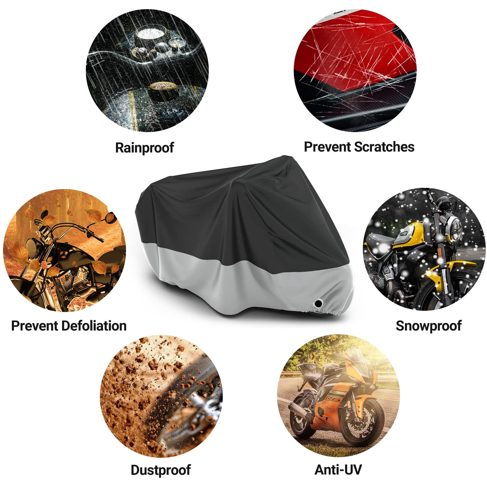 Motorcycle Cover Waterproof Outdoor - All Season Sun Protection with Lock-Holes Rain Snow Windproof Dustproof Universal Fit Motorbikes Vehicle Moped Cover, 96.5" x 41" x 50"