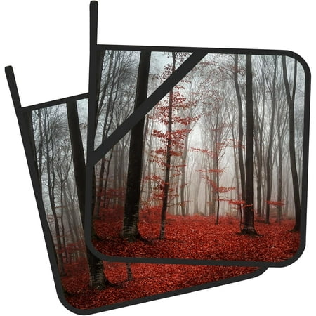 

JUSIP Pot Holder Set of 2 Misty Forest Red Kitchen Heat Resistant Potholder for BBQ Cooking Baking Food Hot Pat for Women Men Kitchen Wear