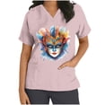thumbnail image 3 of Jinhomg Womens Holiday Scrub Shirts Funny Mardi Gras Mask Graphic Scrubs Lightweight Comfy Short Sleeve V-Neck Carnival Themed Tunic Top 90 off Clearance Sale Pink XXL, 3 of 6