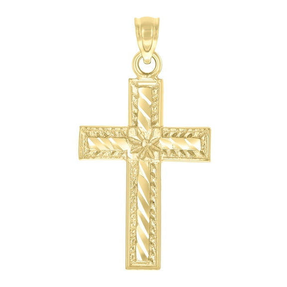 10kt Real Yellow Gold Unisex Diamond-Cut Cross Religious Charm Pendant