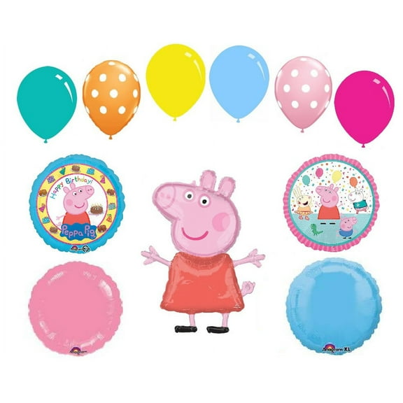 11 pc Peppa Pig Balloon Bouquet Party Decoration Happy Birthday Nick Jr. Cake