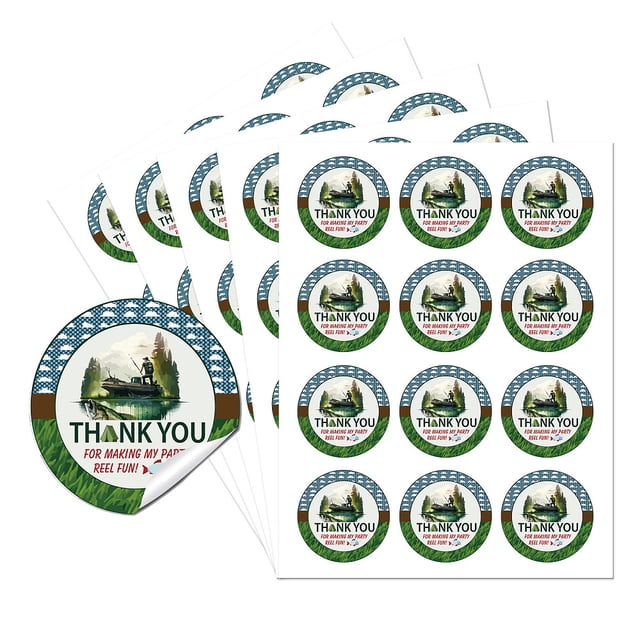 Thank You Sticker Labels Fishing Theme Party Circle Stickers 60 Pcs Circle Stickers 2" Self-Adhesive Convenient Party Circle Stickers for Party Favors Envelope Seals & Goodie Bags