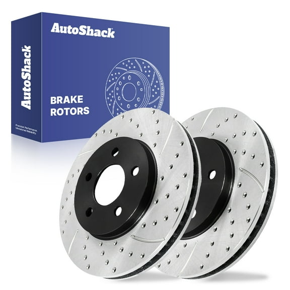AutoShack Rear Vented Drilled & Slotted E-Coated Brake Rotors 2-PC Set Replacement for 2005-2014 Ford Mustang ShadowGuard 11.81" (300 mm)