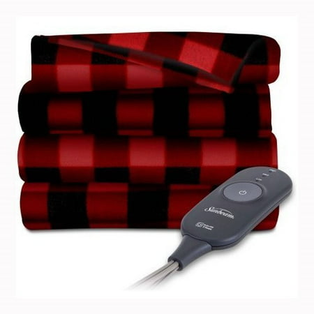 Sunbeam Electric Heated Fleece Warming Throw Blanket Red Black (Best Heated Throw Blanket)