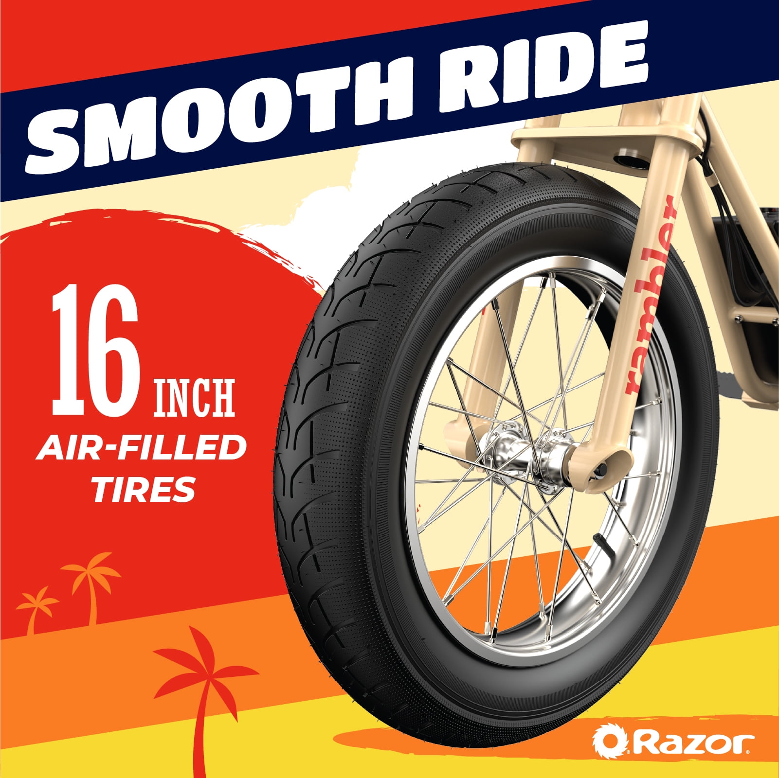 Razor Rambler 16 -Beige, 36V Seated Electric Scooter, up to 15.5 mph, Retro Style Minibike for Adult