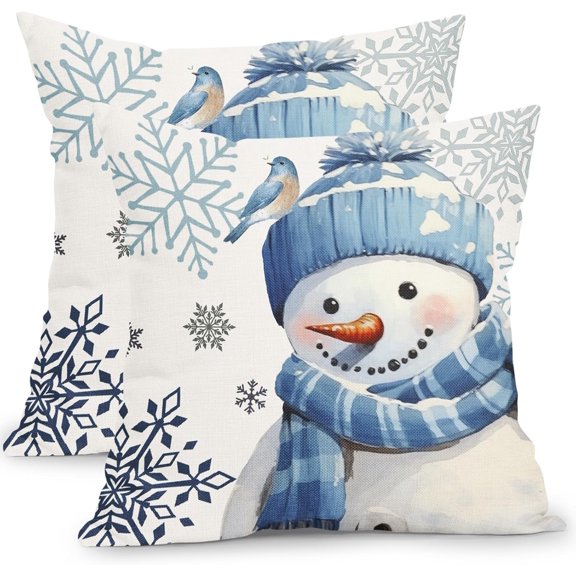Ryan; Winter Snowman Snowflake Pillow Covers 18x18 Inch Blue Christmas Throw Pillow Covers Set of 2 Xmas Winter Holiday Pillowcases Cushion Covers for Couch Home Decor