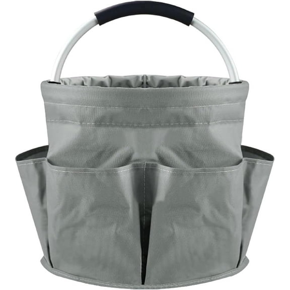 17L Cleaning Caddy with Handle, 6 Pockets Foldable Cleaning Caddy, for Outdoor Camping Garden Harvest Basket Bathroom Storage (Gray)