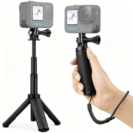 Unbranded Mini Hand Grip Selfie Stick Tripod Stand for GoPro Hero 13 12 11 10 9 8 7 6 5 4 3,Session, Fusion, Max,Insta360, DJI, Akaso, Phone-Use it as a Selfie Stick Monopod, Handle, Travel Tripod