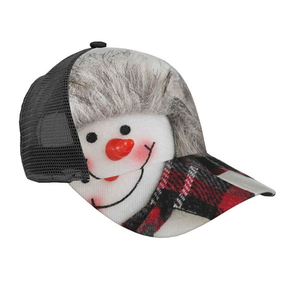 Picia Christmas Snowman With Hat Pattern Trucker Hat,Baseball Cap,Sun Protection Cap,Stylish Headwear,Leisure Cap,Outdoor Sports Cap