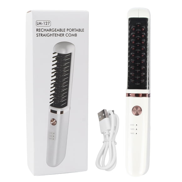 Cepillo alisador de pelo con 3 niveles de temperatura ajustable, antiescaldaduras, recargable por USB, inalámbrico, portátil.