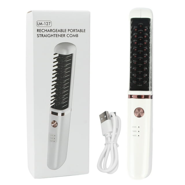 Cepillo alisador de pelo con 3 niveles de temperatura ajustable, antiescaldaduras, recargable por USB, inalámbrico, portátil.