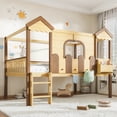 thumbnail image 4 of Harper & Bright Designs Full over Full Bunk Bed with Storage Drawers and Bookshelf, House Bunk Bed Frame with Roof and Windows, Solid Wood Bunk Bed with Playhouse Design, Natural, 4 of 14