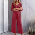 thumbnail image 2 of SRZYMJ Cotton Women's Jumpsuit Women's V Neck Short Sleeve Wide Leg Jumpsuit Elegant Casual Romper with Pockets for Spring, 2 of 9