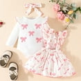 thumbnail image 4 of IWEMEK Newborn Baby Girl Clothes Ruffle Long Sleeve Romper Pink Bowknot Skirt 3 Pieces Fall Outfits Set Size 12-18M, 4 of 7