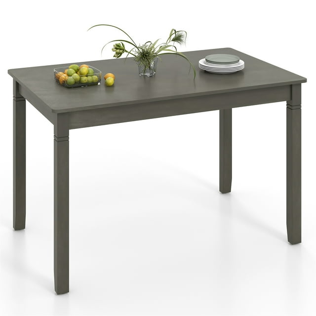 Gymax 48'' Wooden Dining Table for 4 People w/ Rubber Wood Legs Rectangular Table Gray