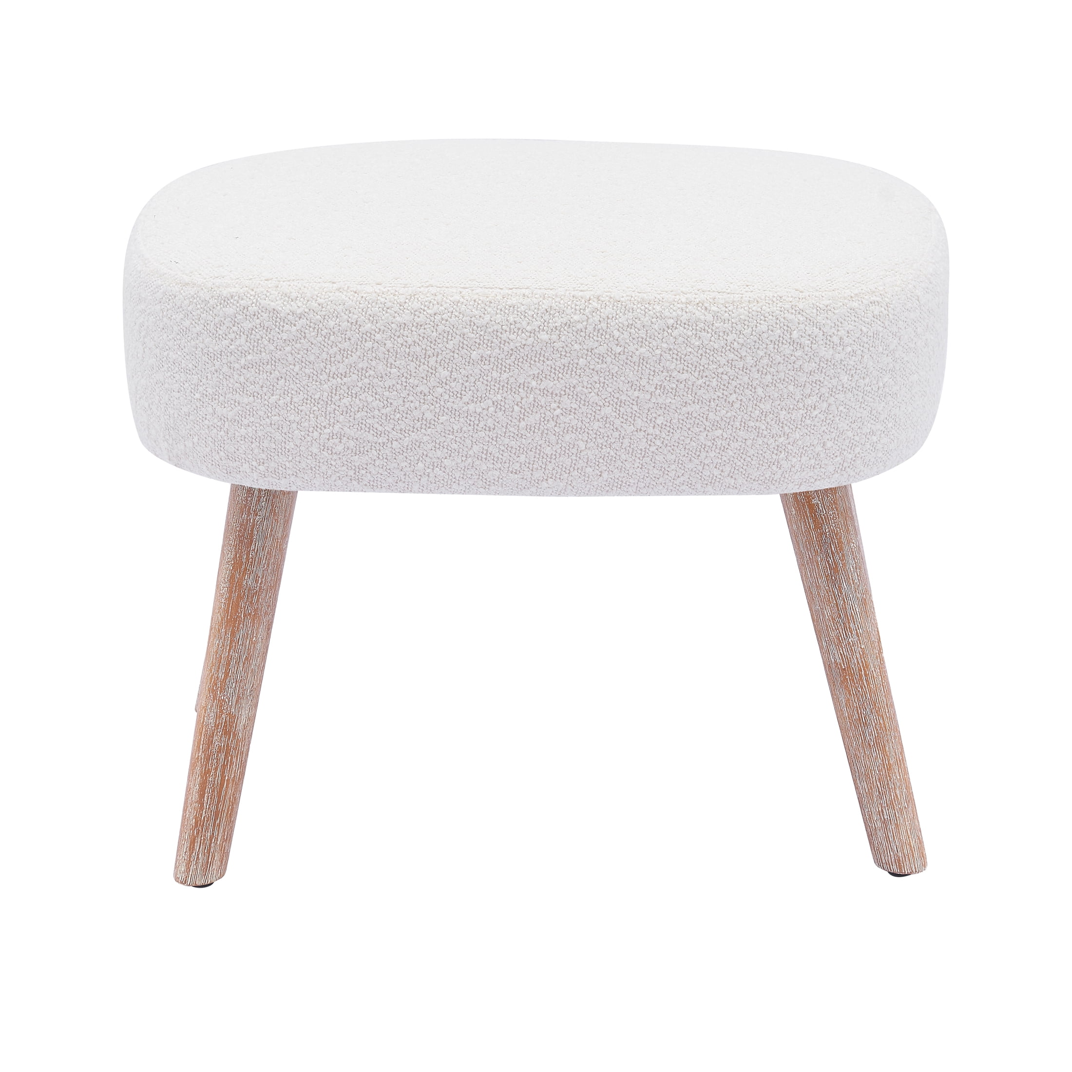 Mid-Century Modern 16.5" Tall Water and Stain Resistant Boucle Fabric Upholstered Ottoman with Wooden Legs, Cream