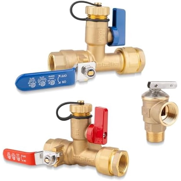 Isolator Tankless Water Heater Valve Kit with Pressure Relief Valve, 3/4 Inch IPS Water Heater Flush Kit, Clean Brass$$Tools & Hardware Other