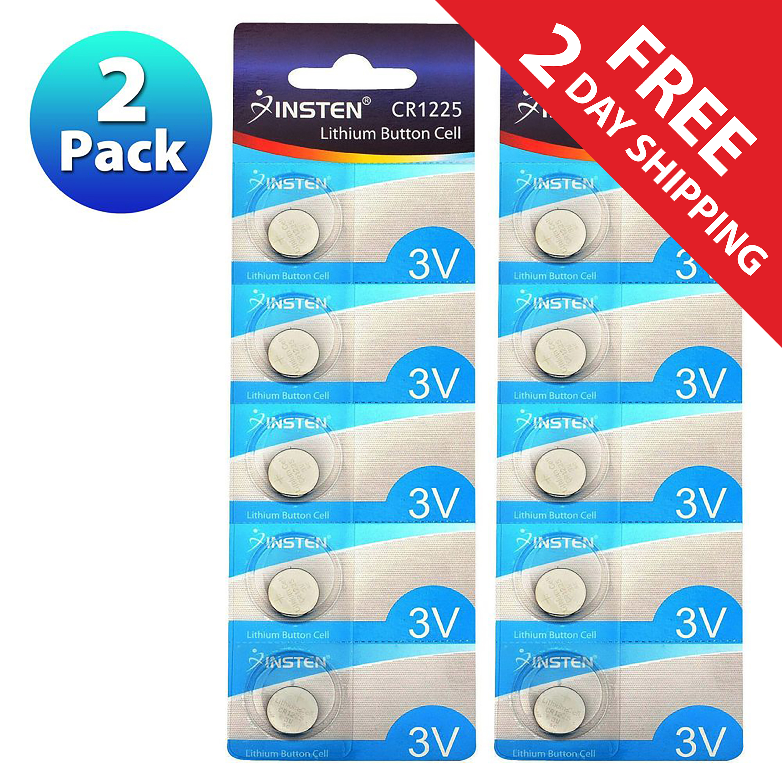 2 Pack Insten CR1225 3V Lithium Batteries Coin Button Cell Watch