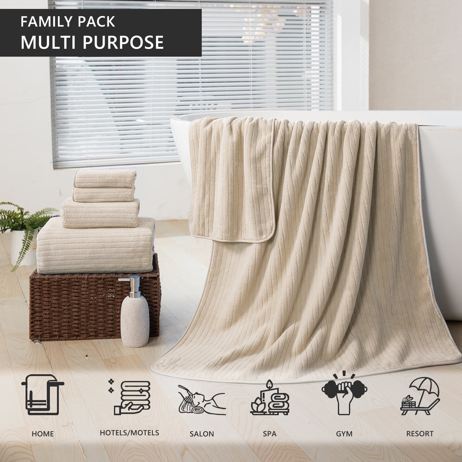 Covina Home 8 Piece Camel Bath Towel Set Microfiber Bathroom Towel Set Ultra Soft Plush Oversized Towels Adult Luxury Bath Sheet