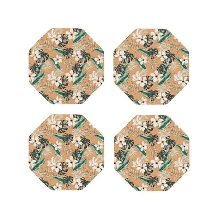 

Tideii Tropical Leaves Flower for Leather Coasters 4 Pieces Anti-fouling and Anti-scalding Decorative Coasters Suitable for Restaurants Kitchens Coffee Shops-Octagon
