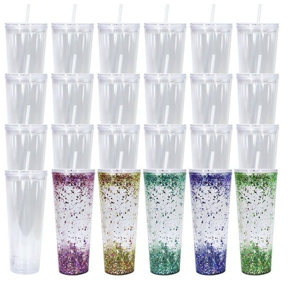 24oz Acrylic Snowglobe Tumbler, 24 Pack Pre-Drilled Double Wall Acrylic Clear Cup For Glitter Snow Globe DIY, Double Wall Snowglobe Cup