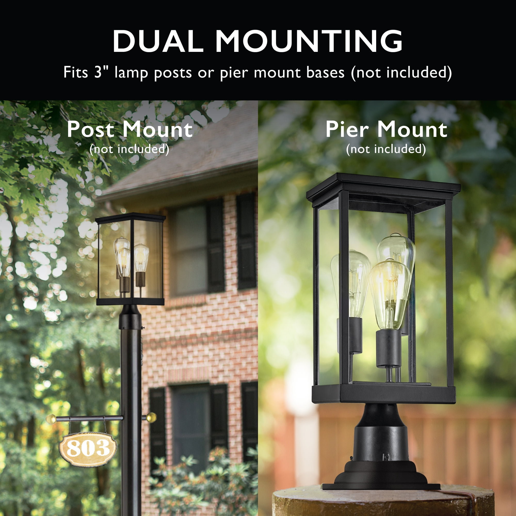 Design House Mayfield Matte Black 3 Light Indoor/Outdoor Weather Resistant Post Lantern Light with Clear Glass
