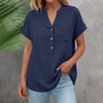 thumbnail image 4 of UQJfacai Womens V Neck T-Shirt Summer Cotton Linen Short Sleeve Tops Beach Vacation Clothes Casual Henley Tee Shirts with Pocket S-2XL, 4 of 9