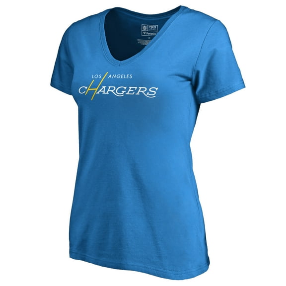 Women's Powder Blue Los Angeles Chargers Multi Color Vintage Logo V-Neck T-Shirt