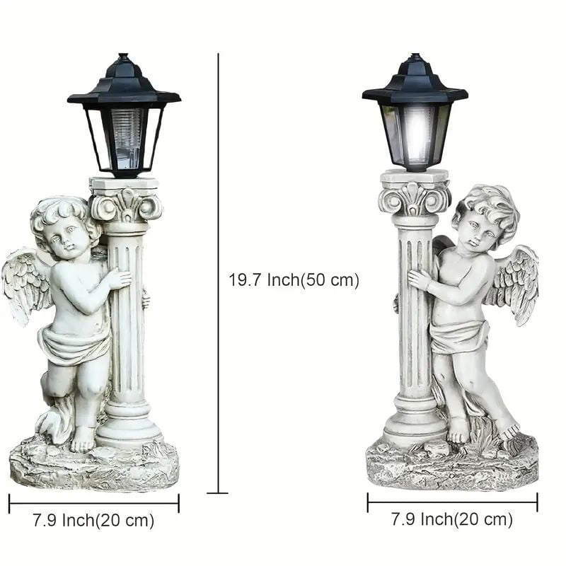 19.7 Inch Sunlight Angel Sculpture, Roman Pillar Angel Garden Statue, Outdoor Solar Path Light Garden Landscape Decoration (Right, Left)