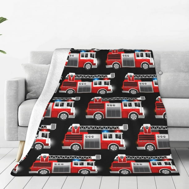Fotbe Fire and Rescue Truck Manta de Franela Acolchonada con Estampado, Súper Suave y Esponjosa, Extra Grande para Sofá, Cama, Uso Todo el Año-80"x60"
