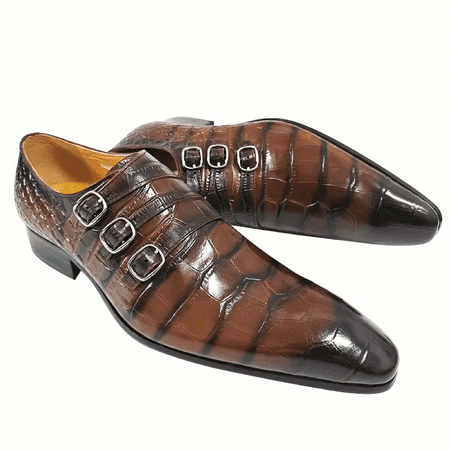 Triple Men s Monk Strap Comfortable Slip On Loafers Formal Business Casual Dress Shoes For Men Beige 9.5