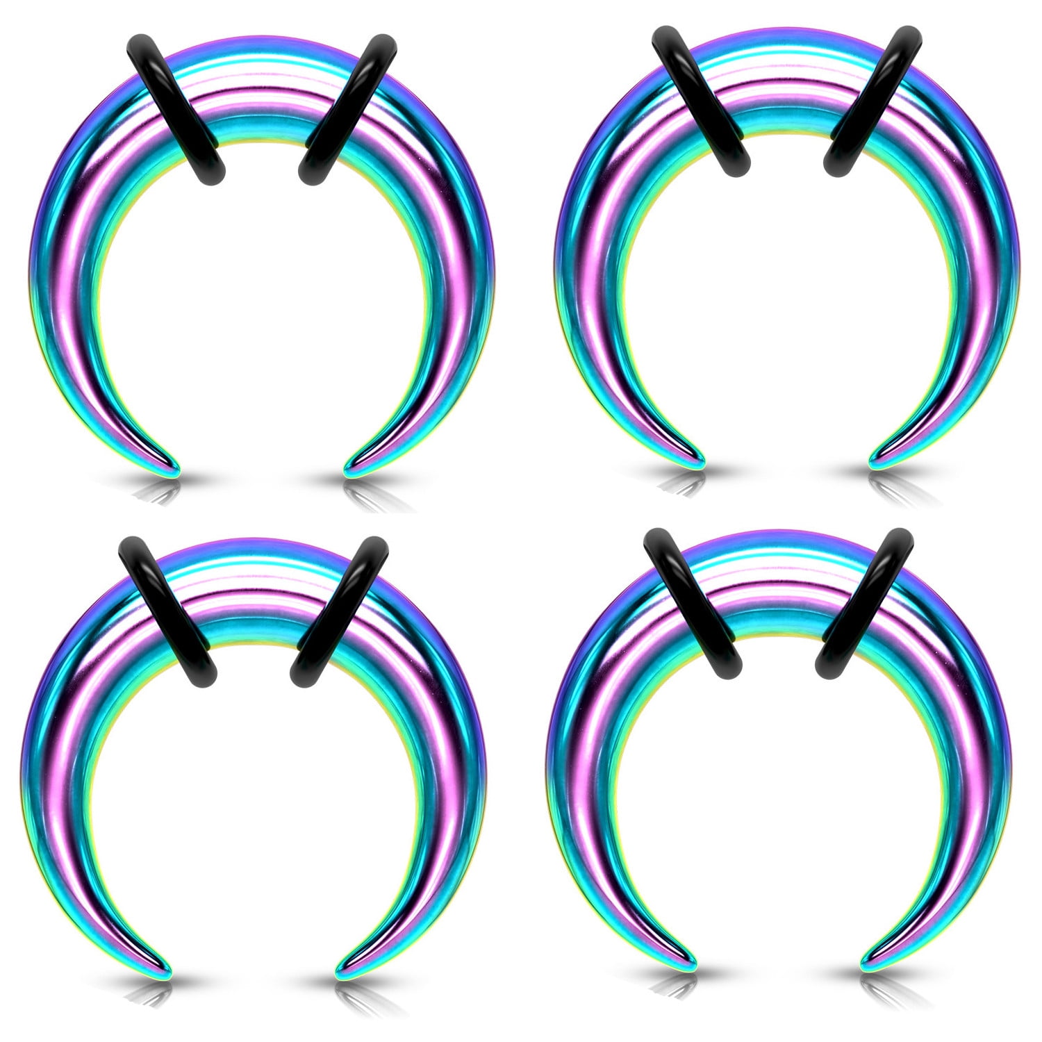 Set of 4 Rainbow Steel Pinchers for Septum Stretching Kit Ears Tapers