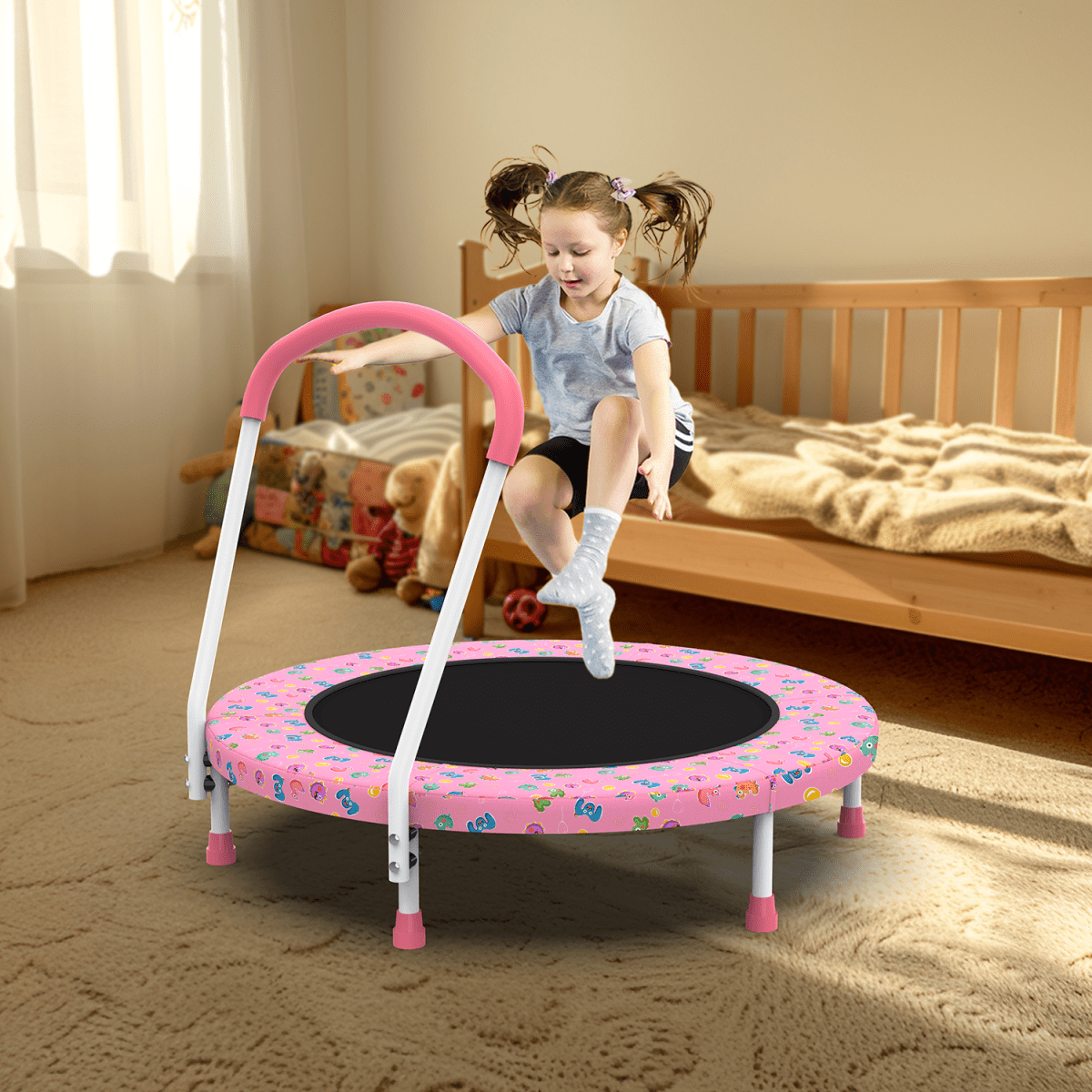 36inch Mini Trampoline for Kids Ages 1-6 Indoor Outdoor Trampoline with Handle Fun for Kids