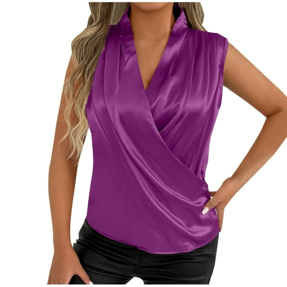 CYRBOKO Women's Blouse Tank Tops, V-Neck Soft Gift Summer Sleeveless Tops Purple Size XL