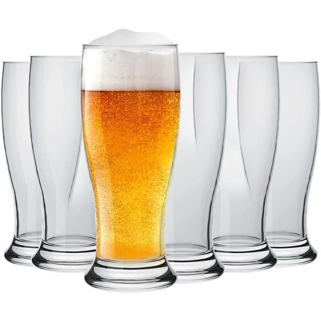 NADIR Set 6 Piezas Vasos Cervecero Copas Munich Vidrio Altos Perfectos Para El Hogar Restaurantes y Fiestas Aptos Para Lavaplatos 18oz 530ml