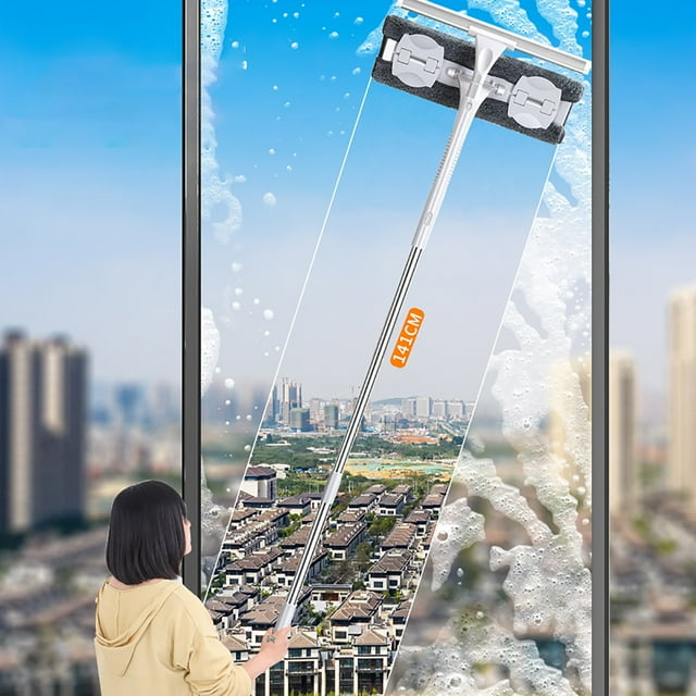 SSZMDLB under $5 Window Cleaner, Window Cleaner, Telescoping Pole Double Sided Glass Wiper, High Rise Window Cleaning Tool with Scraper and Fiber Cloth, for Indoor Outdoor Panes