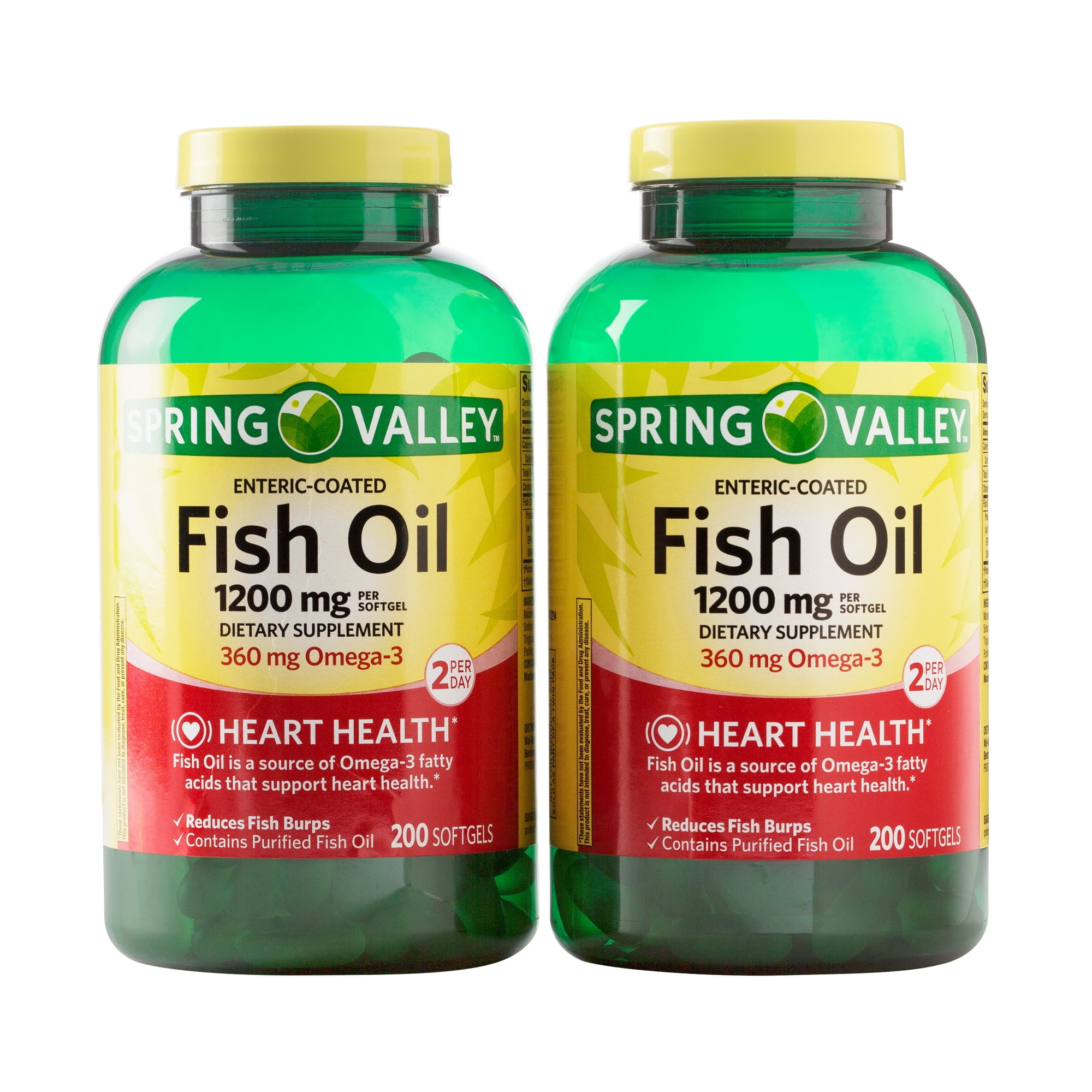 Spring Valley Enteric-Coated Fish Oil Omega-3 Heart Health Dietary Supplement Softgels Twin Pack, 1200 mg, 400 Count