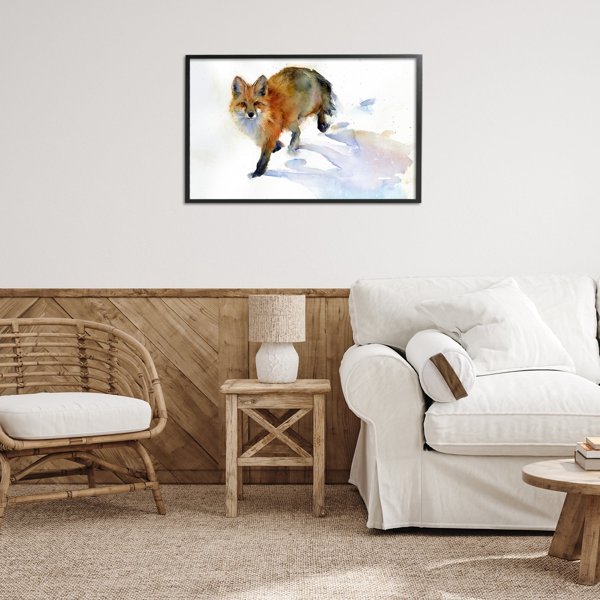 Stupell Industries Stepping Fox in Snow Animals & Insects Painting Black Framed Art Print Wall Art, 30 x 20