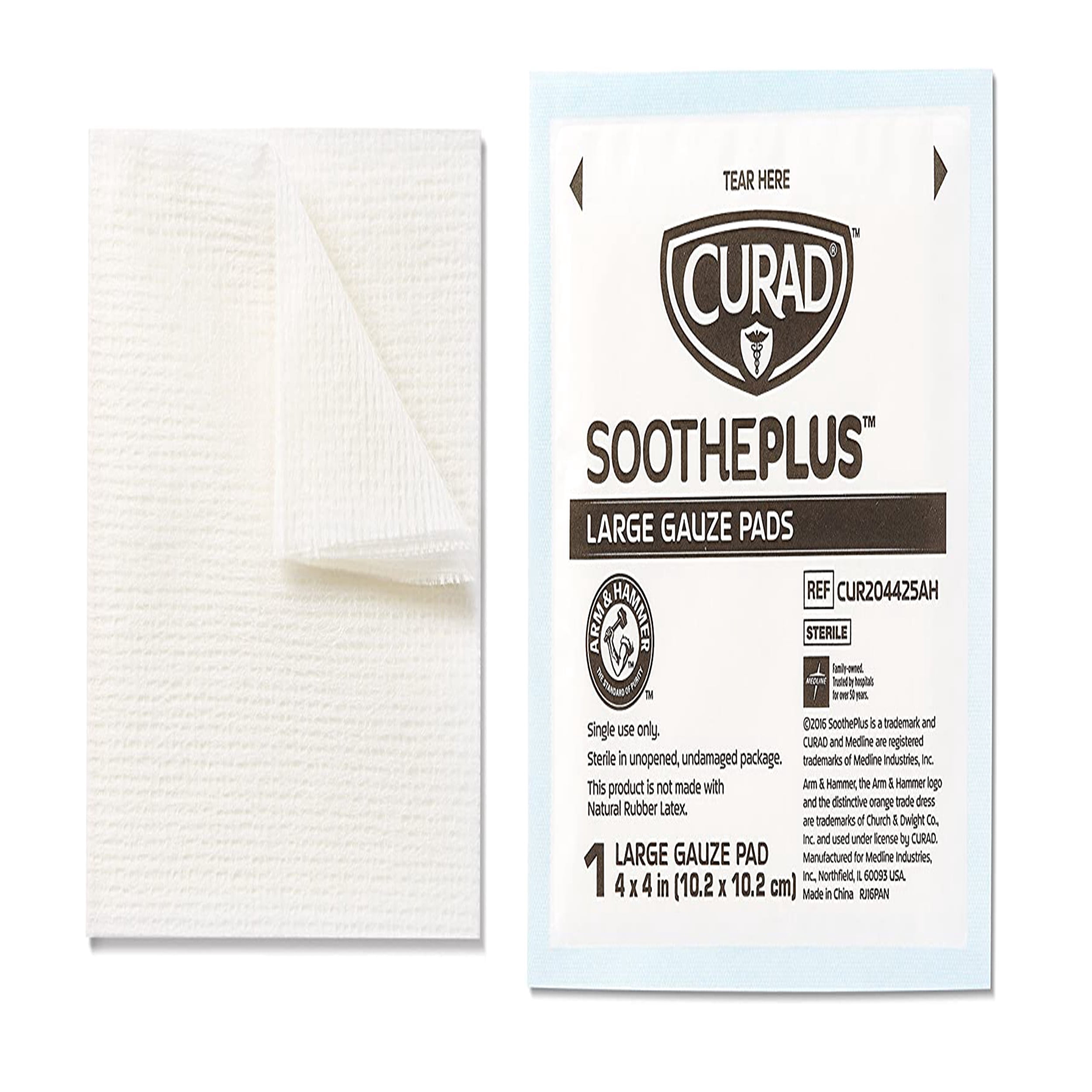 Curad SoothePlus Large Gauze Pads Eliminate Odor Bacteria, 25ct, 4-Pack