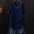 thumbnail image 1 of Fiudx Ofertas de La Semana Camiseta Holgada Informal de Talla Grande con Bordado Liso para Mujer, Tops de Manga Corta y Blusa de Lino, 1 of 3