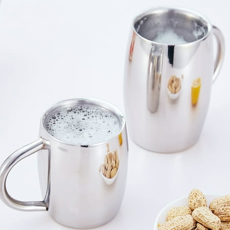 

Hesroicy 300ml/430ml Milk Cup Large Capacity Anti-scalding Food Grade Portable Stainless Steel Drinking Cup Household Supplies