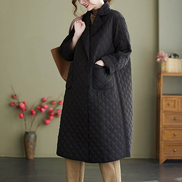 Abrigo y chaquetas casuales de manga larga sin capucha para mujer, moda de color liso, manga larga, descuento oculto, ropa acolchada de algodón, abrigo para mujer