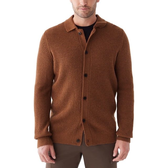 Frank & Oak Womens Collared Button Cardigan Sweater, Brown, X-Large