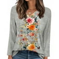 thumbnail image 4 of HOMBOM V-Neck T-Shirts for Women Trendy Gray Graphic Floral Tops Long Sleeve Womens Relaxed Fit, 4 of 7