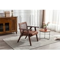 thumbnail image 2 of Guyou Modern Rattan Accent Chair, Mid-century French Farmhouse Upholstered Solid Wood Armchair Reading Chair, Retro Dining Chair with Woven Back and Brown Base, Brown Fabric, 2 of 14